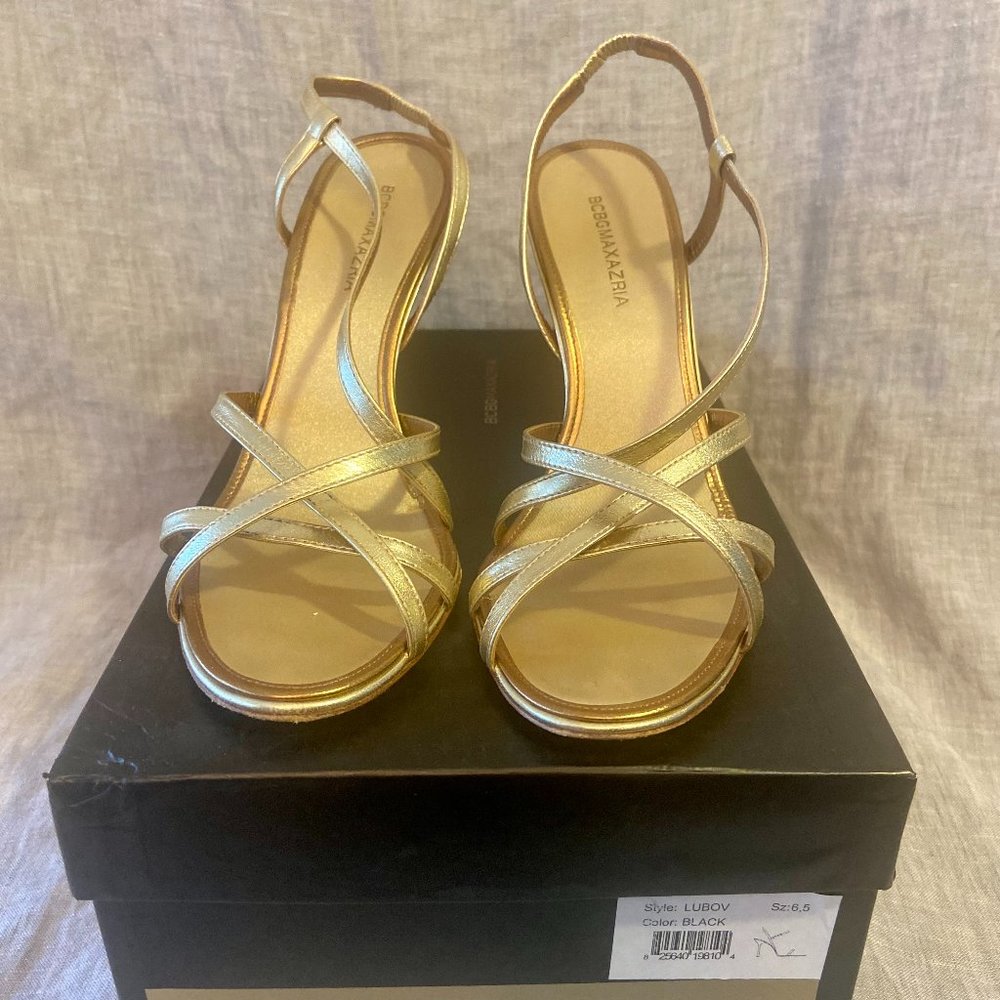 BCBG Max Azria Metallic Gold Strappy Heels Size 36